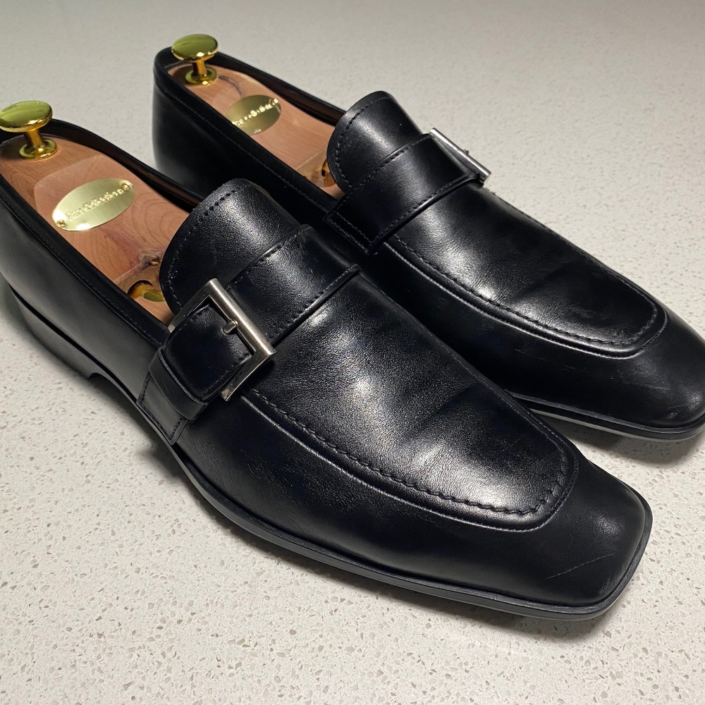 Prada Black Leather Monk Strap Buckle Dress Shoes Loafer Men’s US 8.5